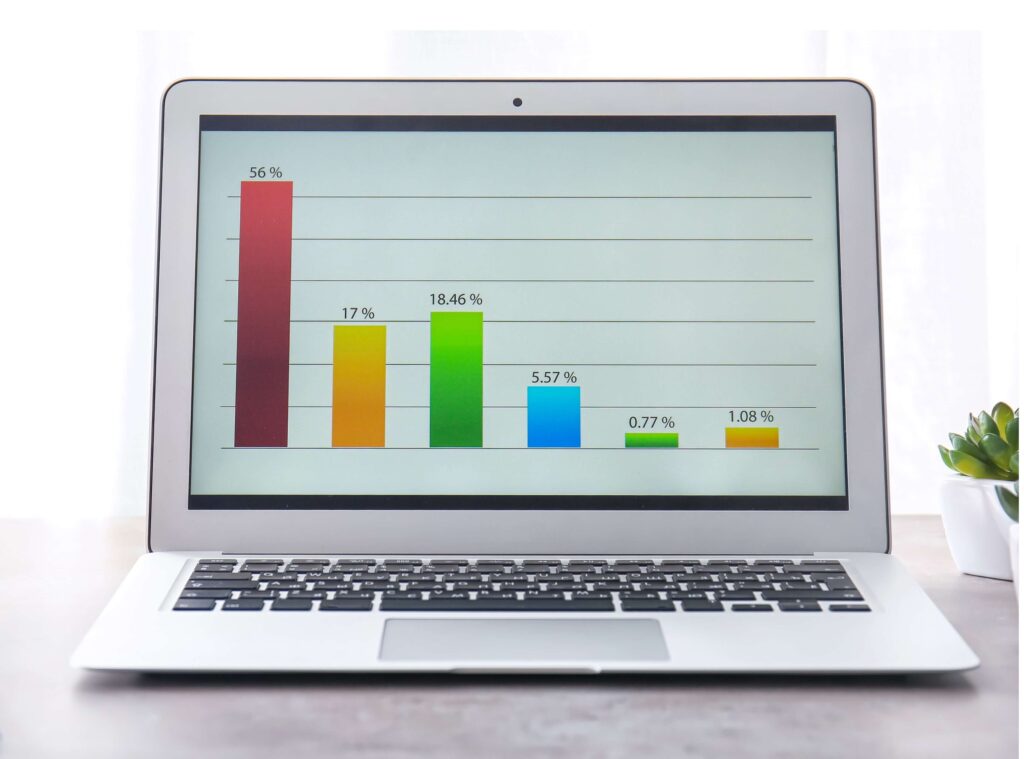 Basic coloured bar chart on a laptop screen 
Many B2B companies rely on outdated interfaces for their inventory purchases
