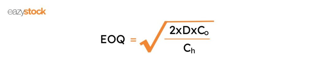 Wilsonformeln (EOQ-formeln) visar uträkningen EOQ = √(2DS / H)