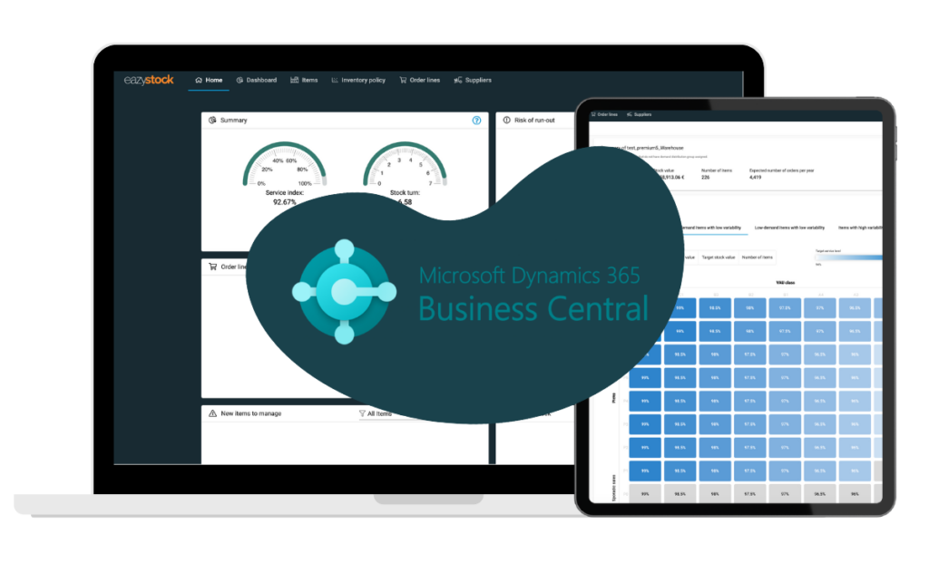 EazyStock-Dashboard mit Business Central-Logo.