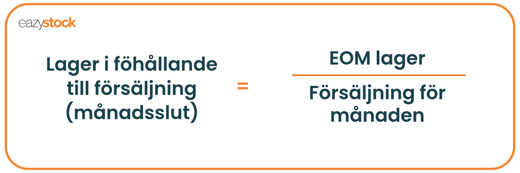 Lager i förhållande till försäljning (månadsslut) = EOM lager / Försäljning för månaden