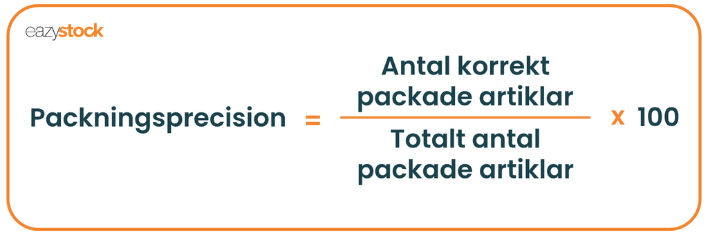 Packningsprecision = antal korrekt packade artiklar / totalt antal packade artiklar x 100