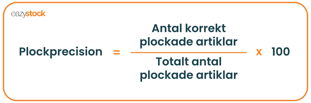 Plockprecisiion = antal korrekt plockade artiklar / totalt antal plockade antiklar x 100