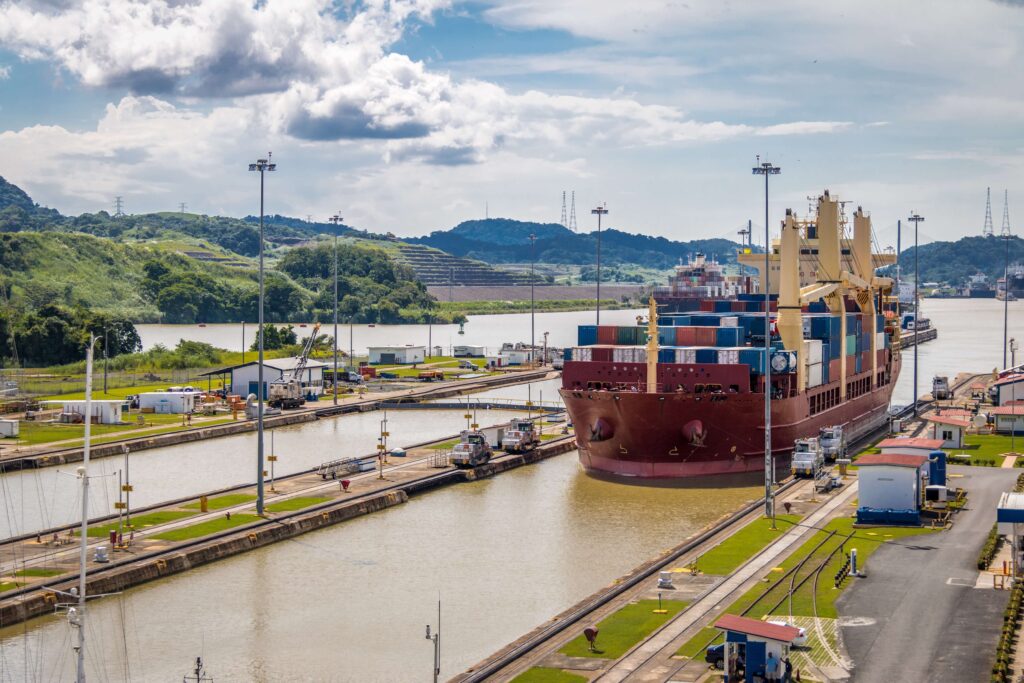 A cargo ship using the Panama Canal red sea supply chain disruption Panama canal drought