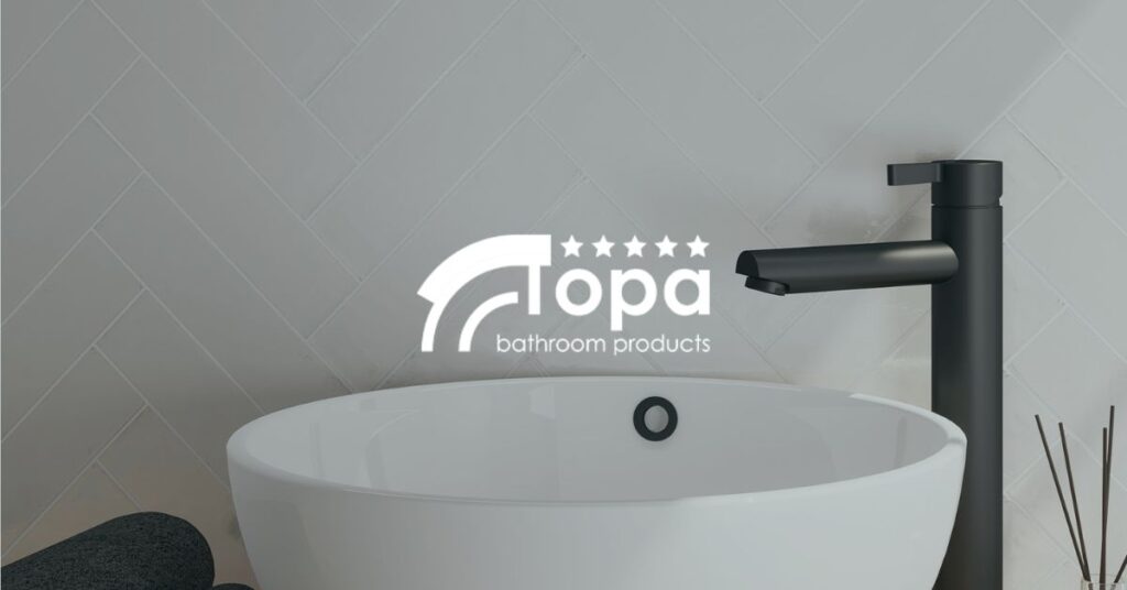 Topa Bathroom Products logo over background image