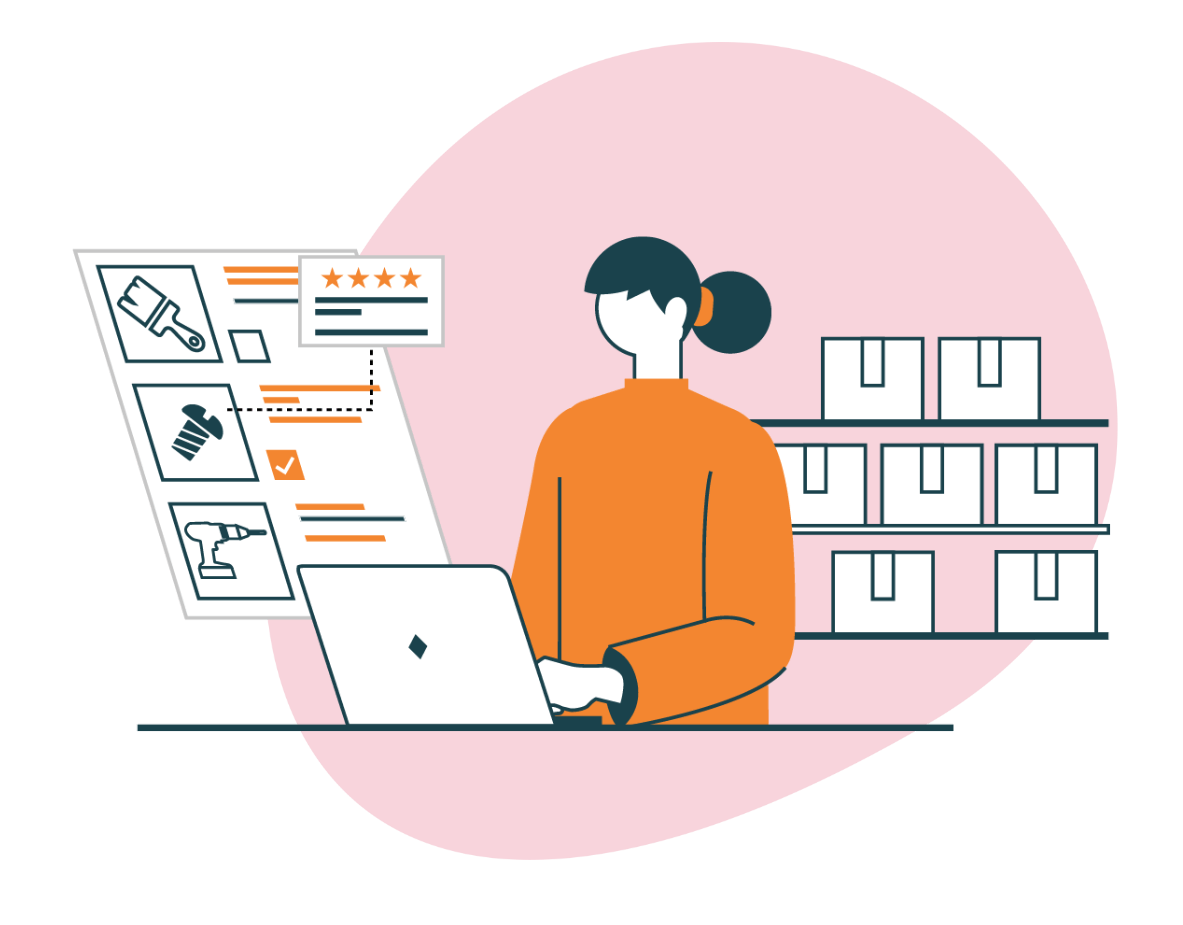 Illustration visar inköpare arbeta med återanskafftning