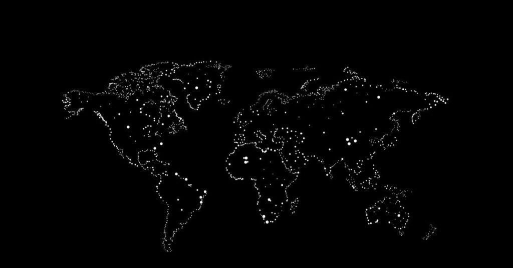 Världskarta upplyst av ljus.