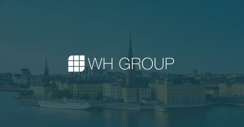 WH Groups logo ovanpå en bild på Stockholm