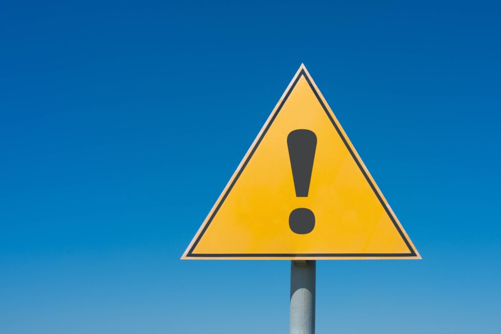 Exclamation mark on a yellow road sign. Against the blue sky EazyStock is a SaaS software offered via the cloud on an annual contract, so the long-term commercial and operational risks are very low.