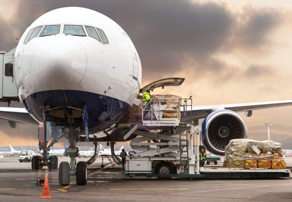 Freight being loaded onto a cargo plane