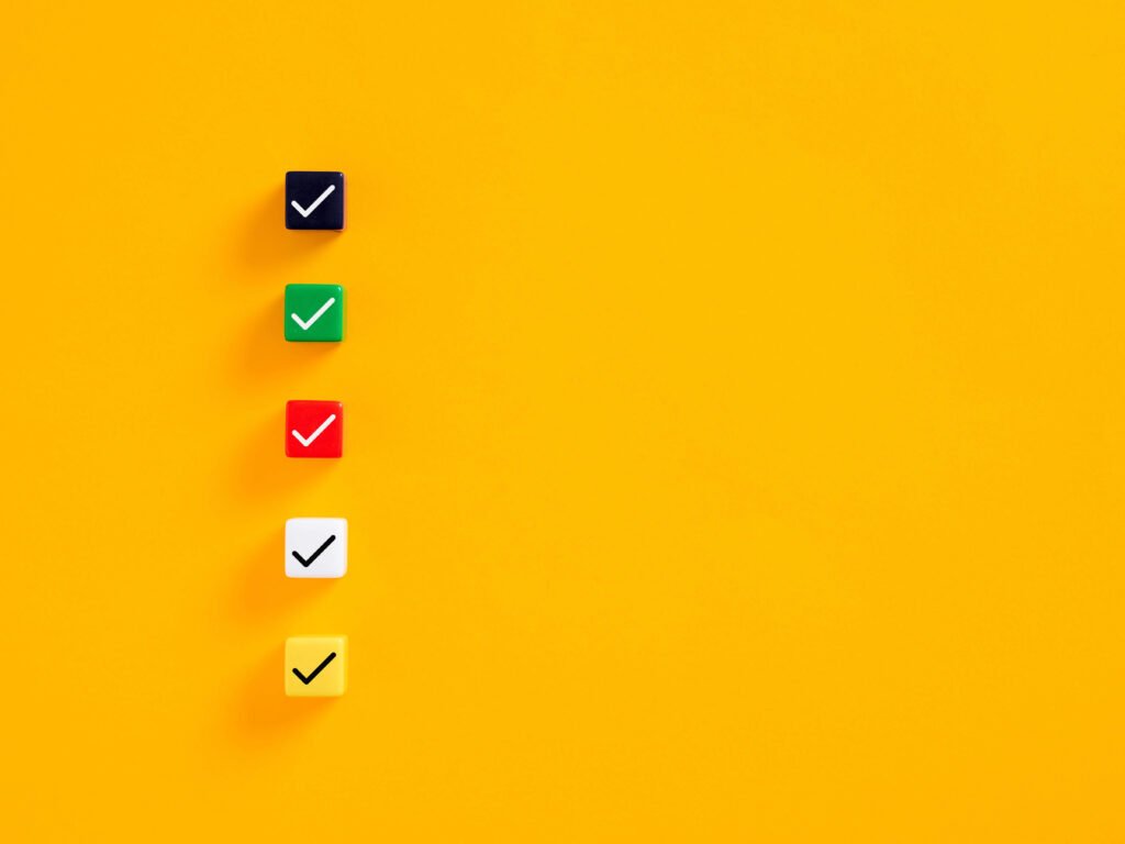 Establish a data governance framework
different coloured boxes with ticks on a yellow background