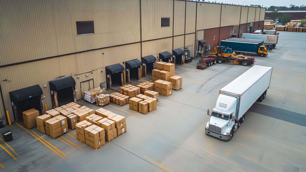 Trucks outside loading bays. 

With so many orders to fulfil, it’s reasonable for manufacturers and wholesalers to optimise transportation and experience efficiency gains by batching orders.
