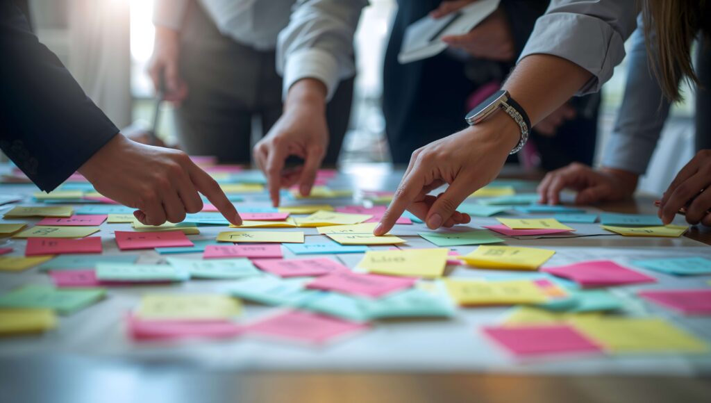 People around a table looking at post-it notes

Collaboration reduces information distortion between supply chain partners.